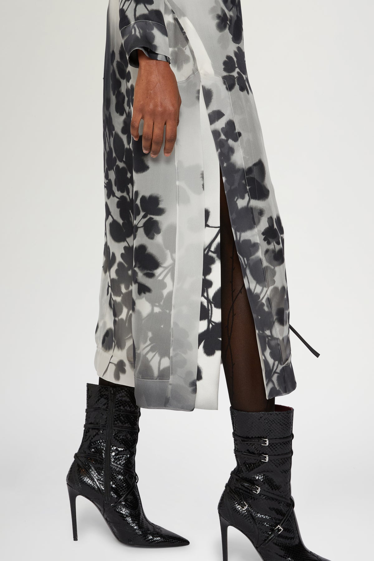 Silk Midi Dress with Waist Tie