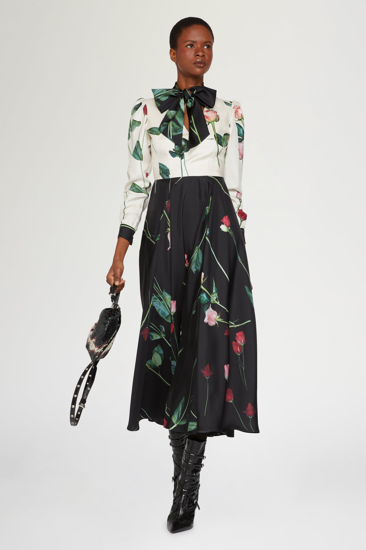 Midi Silk Dress with Foulard