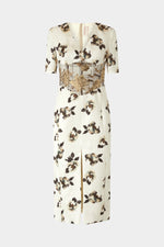 Midi Sheath Dress in Moiré Damask