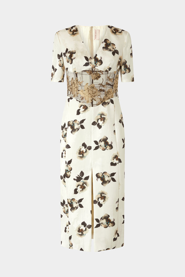 Midi Sheath Dress in Moiré Damask