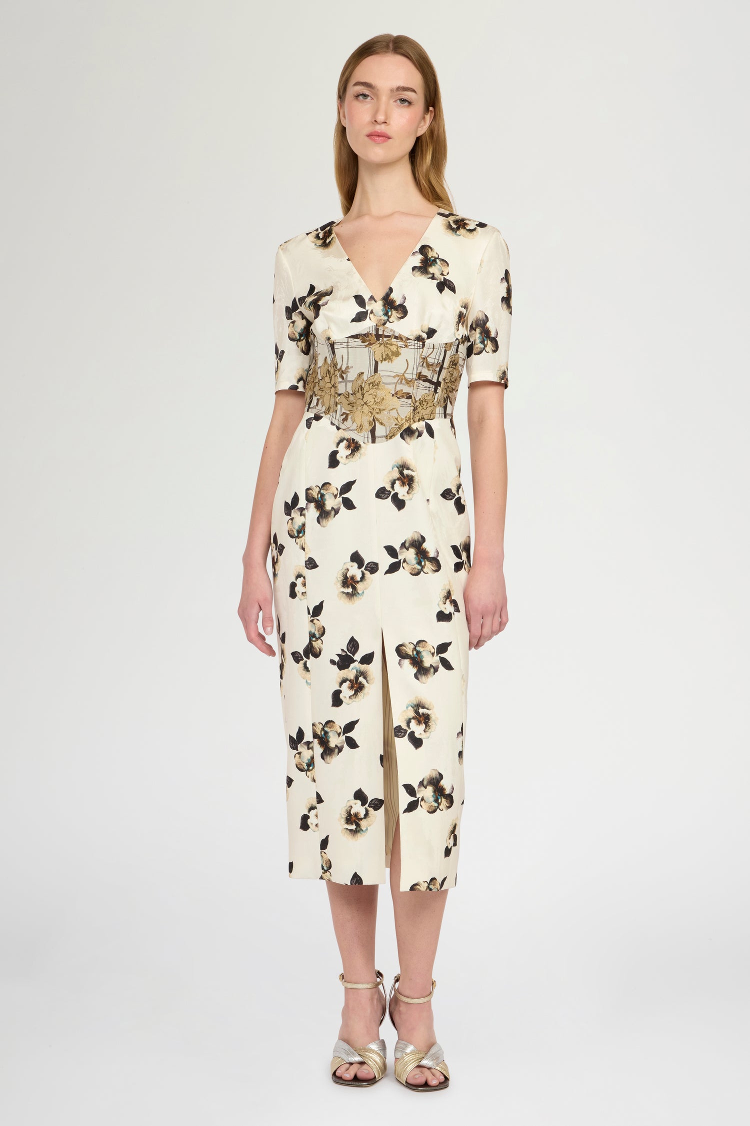 Midi Sheath Dress in Moiré Damask