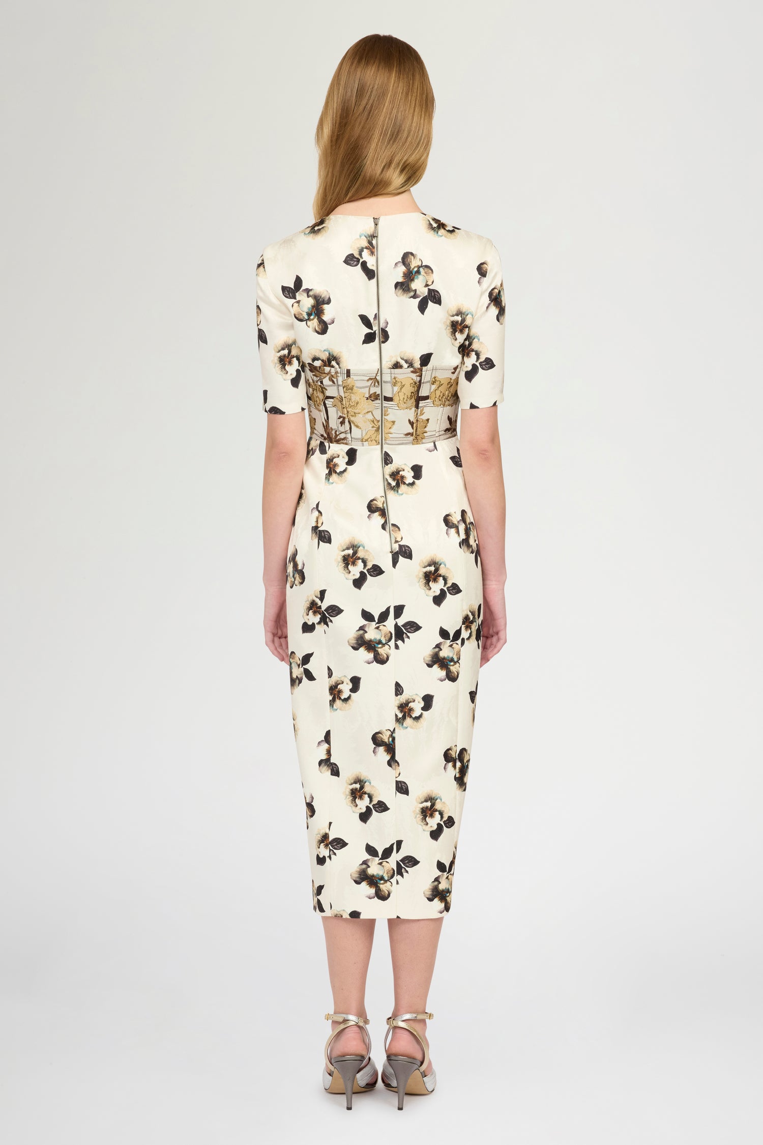 Midi Sheath Dress in Moiré Damask