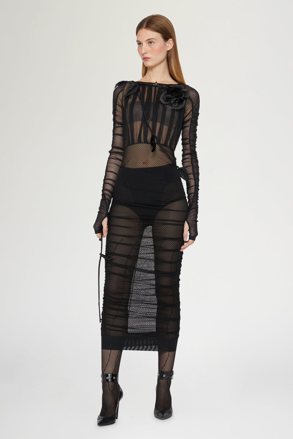 Black Tulle Sheath Midi Dress