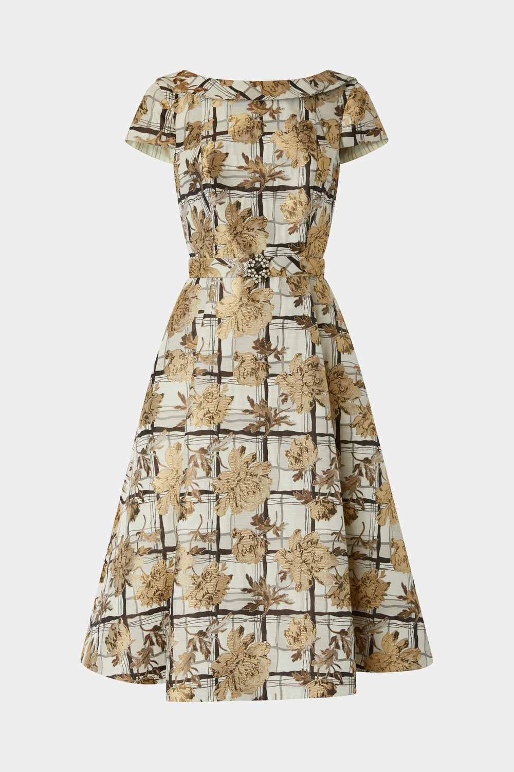 Midi Brocade Floral Dress with Open Back