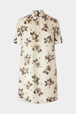 Short-Sleeve Dress in Moiré Damask and Polka Dot Organza