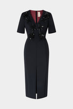 Midi Sheath Dress With Floral Embroidery