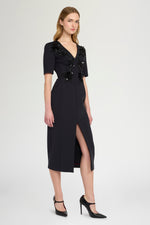 Midi Sheath Dress With Floral Embroidery