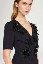 Midi Sheath Dress With Floral Embroidery