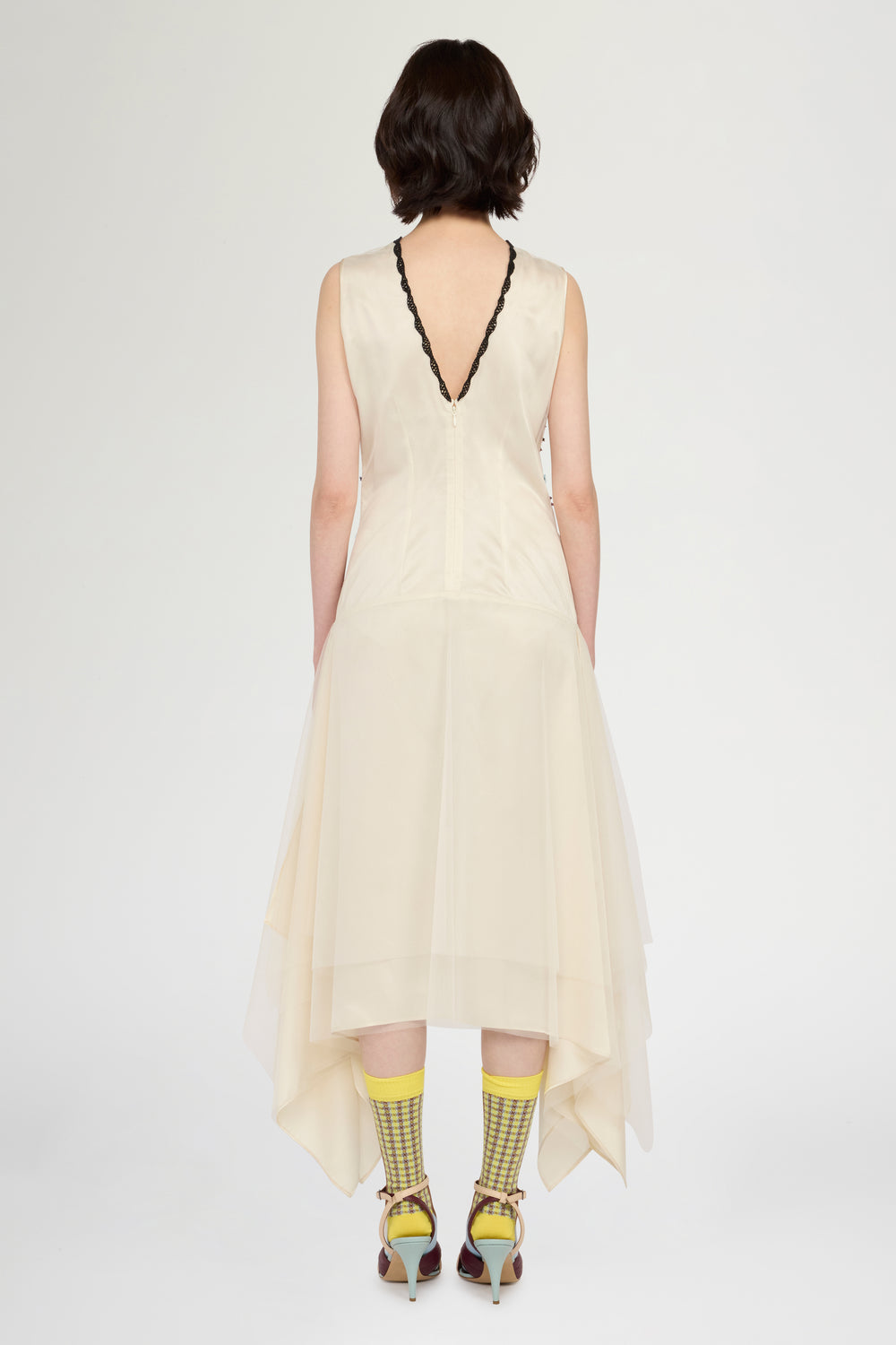 Ivory Embroidered Tulle Midi Dress