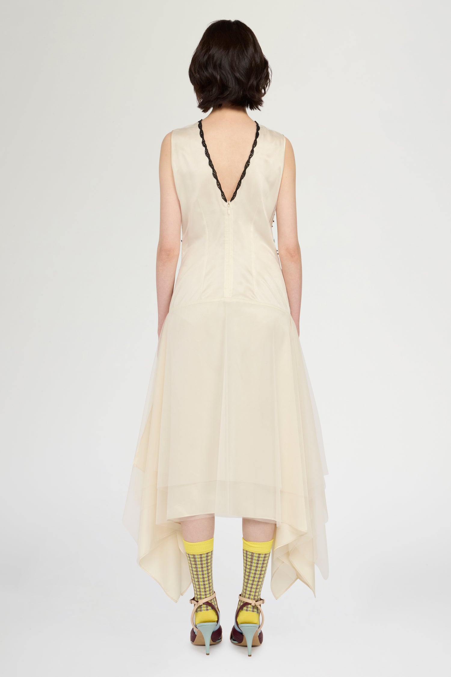 Ivory Embroidered Tulle Midi Dress