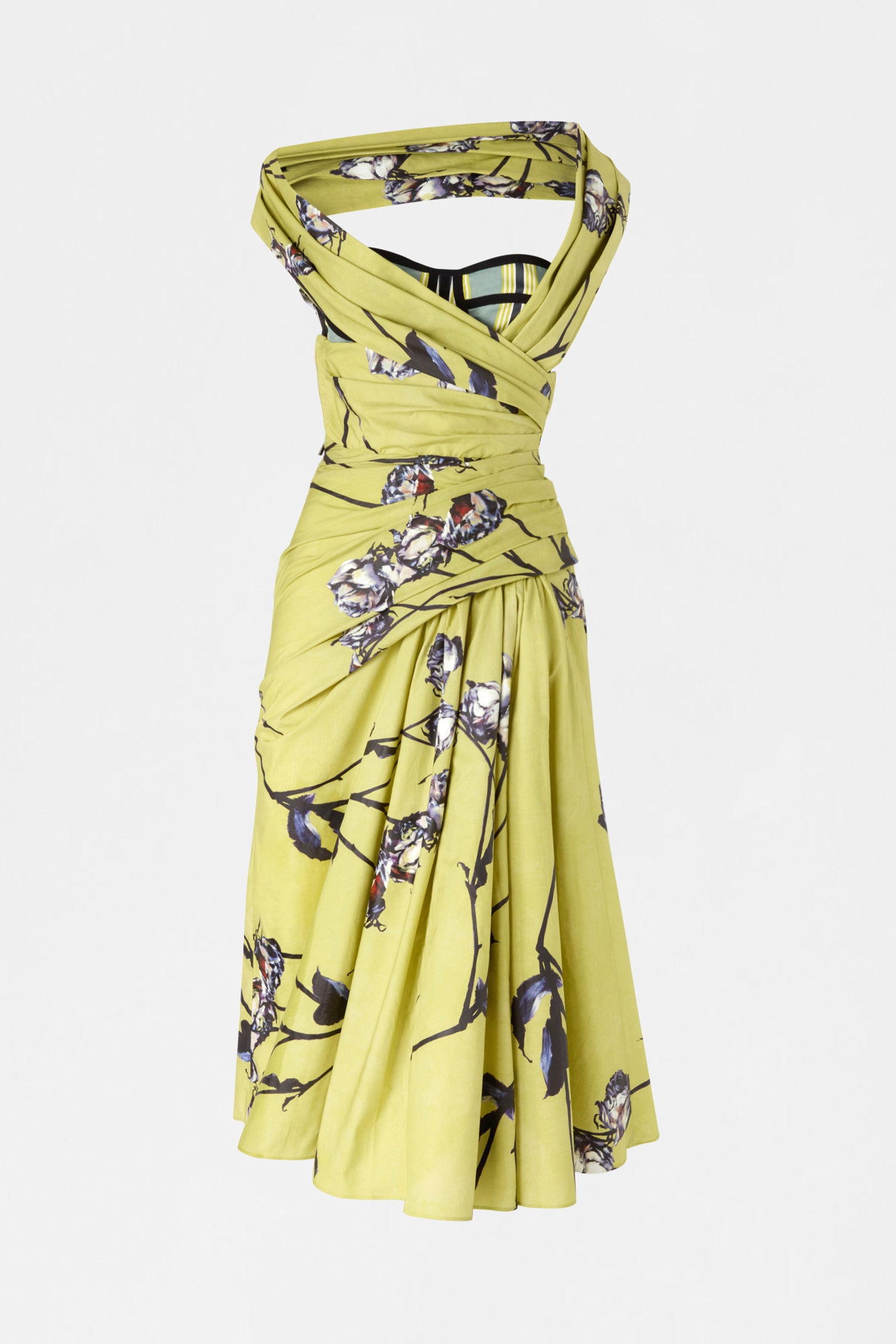 Lime Floral Bustier Midi Dress