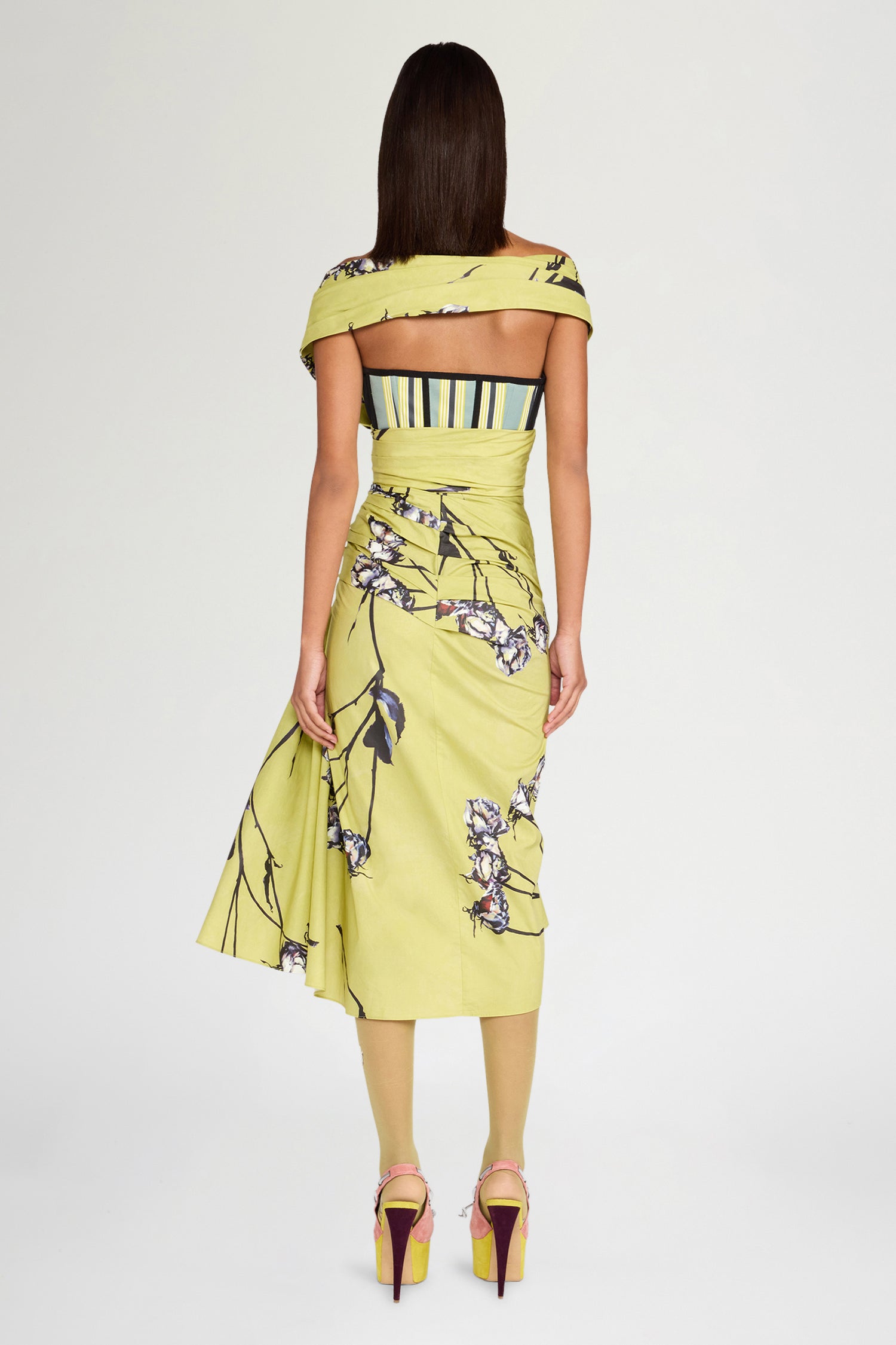Lime Floral Bustier Midi Dress