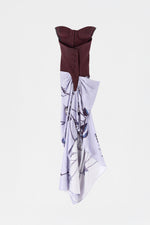 Abito Bustier con Rose Stampate Lilla