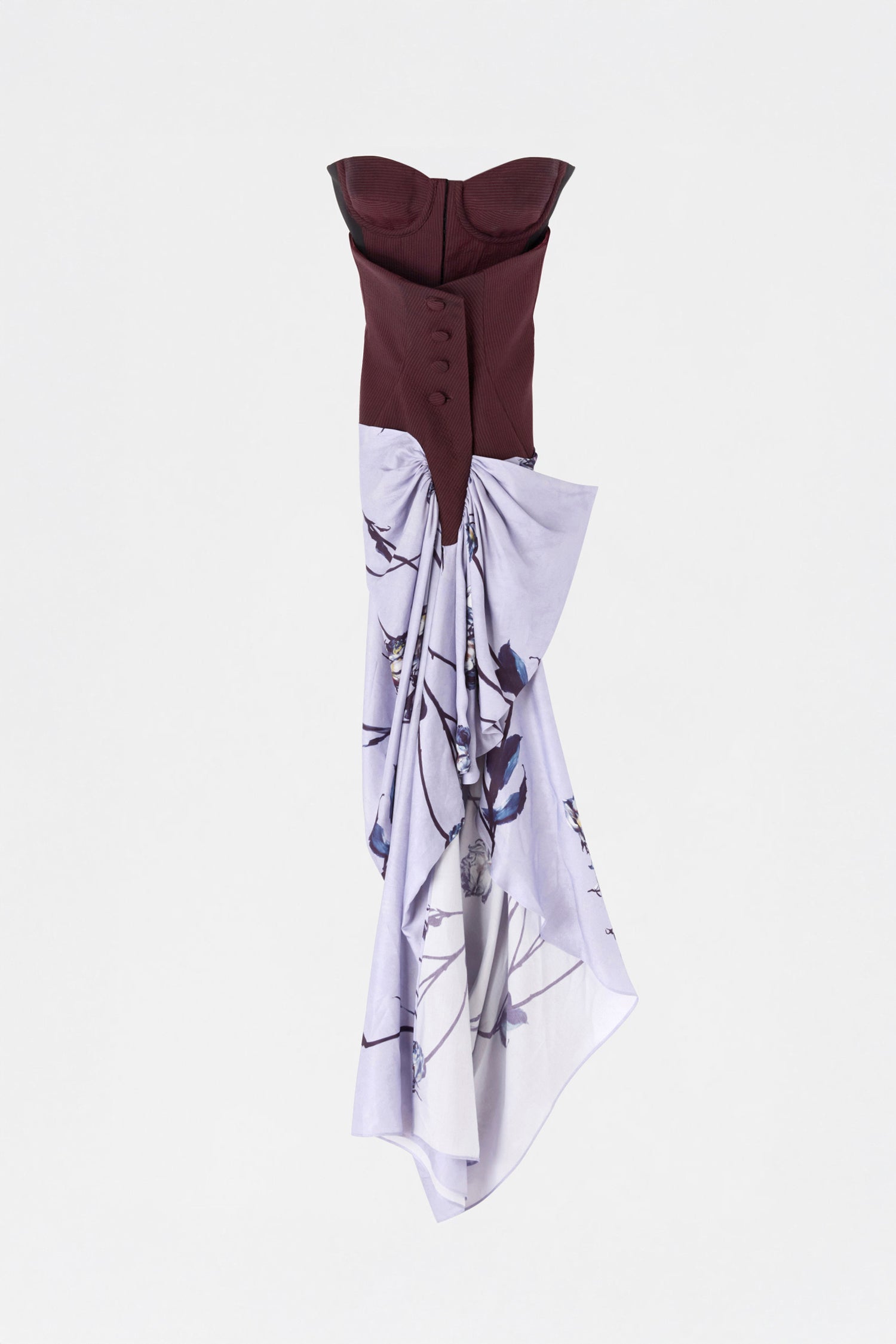 Abito Bustier con Rose Stampate Lilla