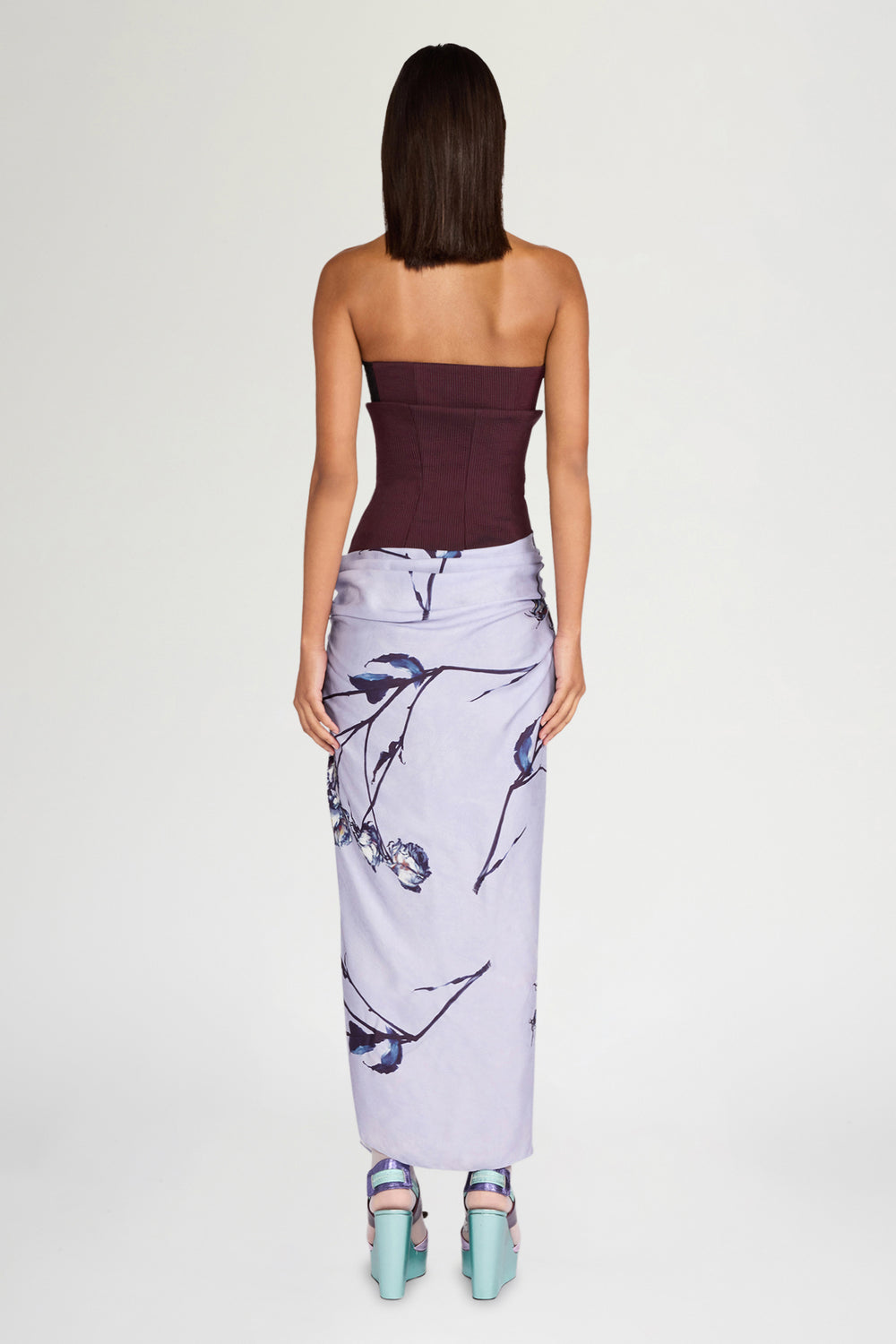 Lilac Rose Print Bustier Dress