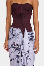 Abito Bustier con Rose Stampate Lilla