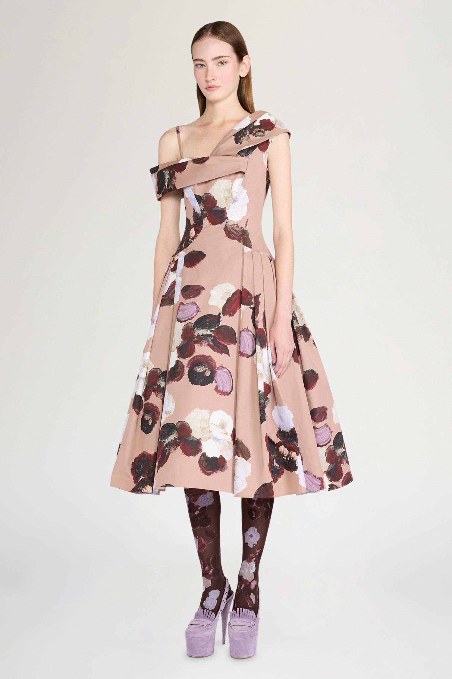 Painterly Floral Print Shawl Dress