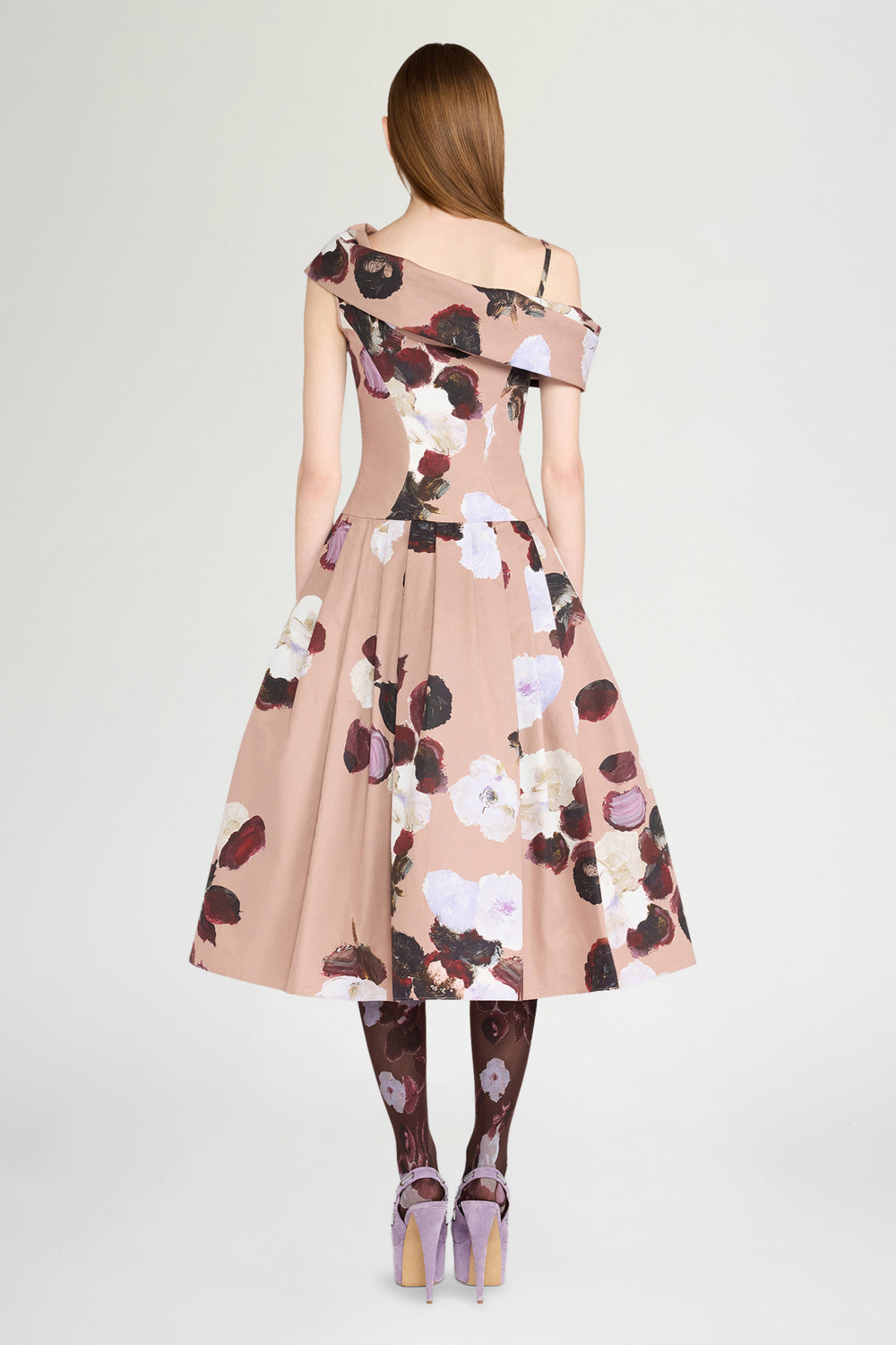 Abito Midi con Scollo Asimmetrico e Stampa Floreale