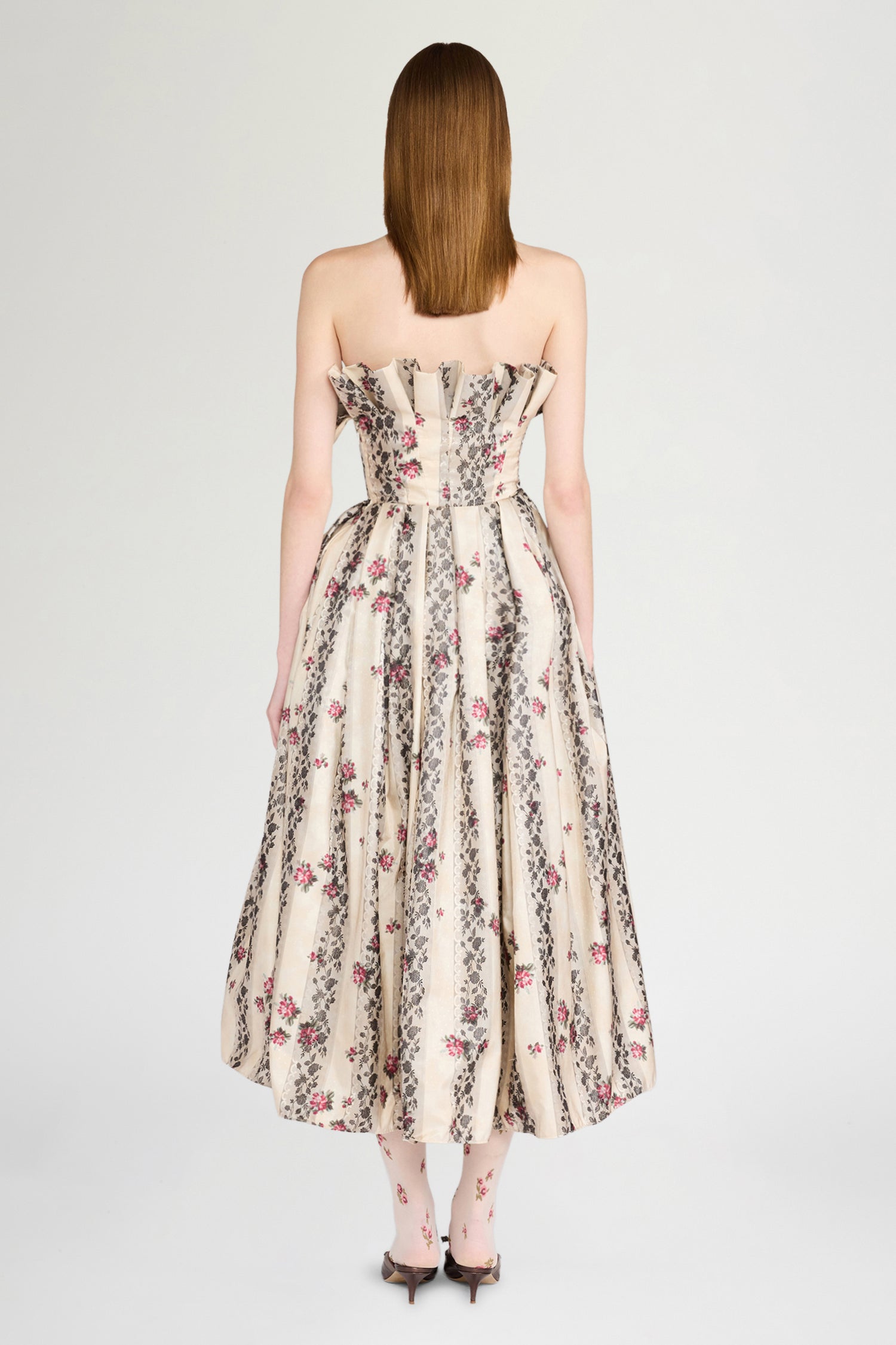 Floral Jacquard Bustier Dress