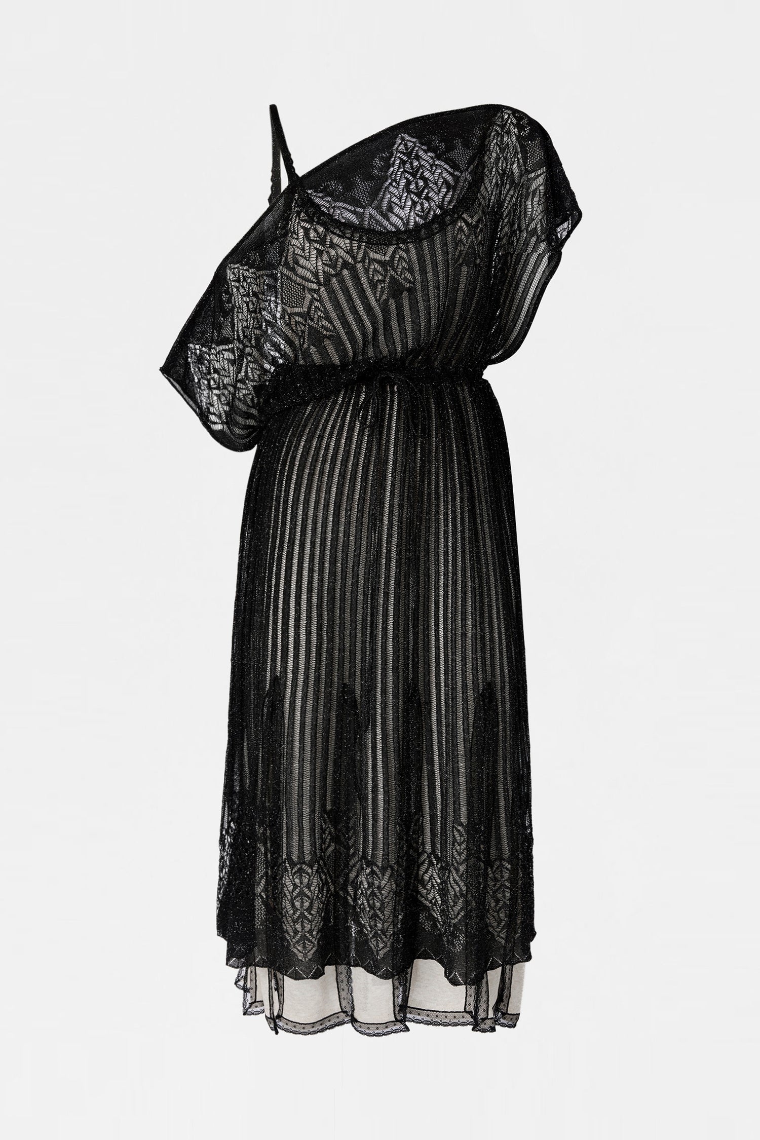 Abito Midi in Maglia Traforata Nero