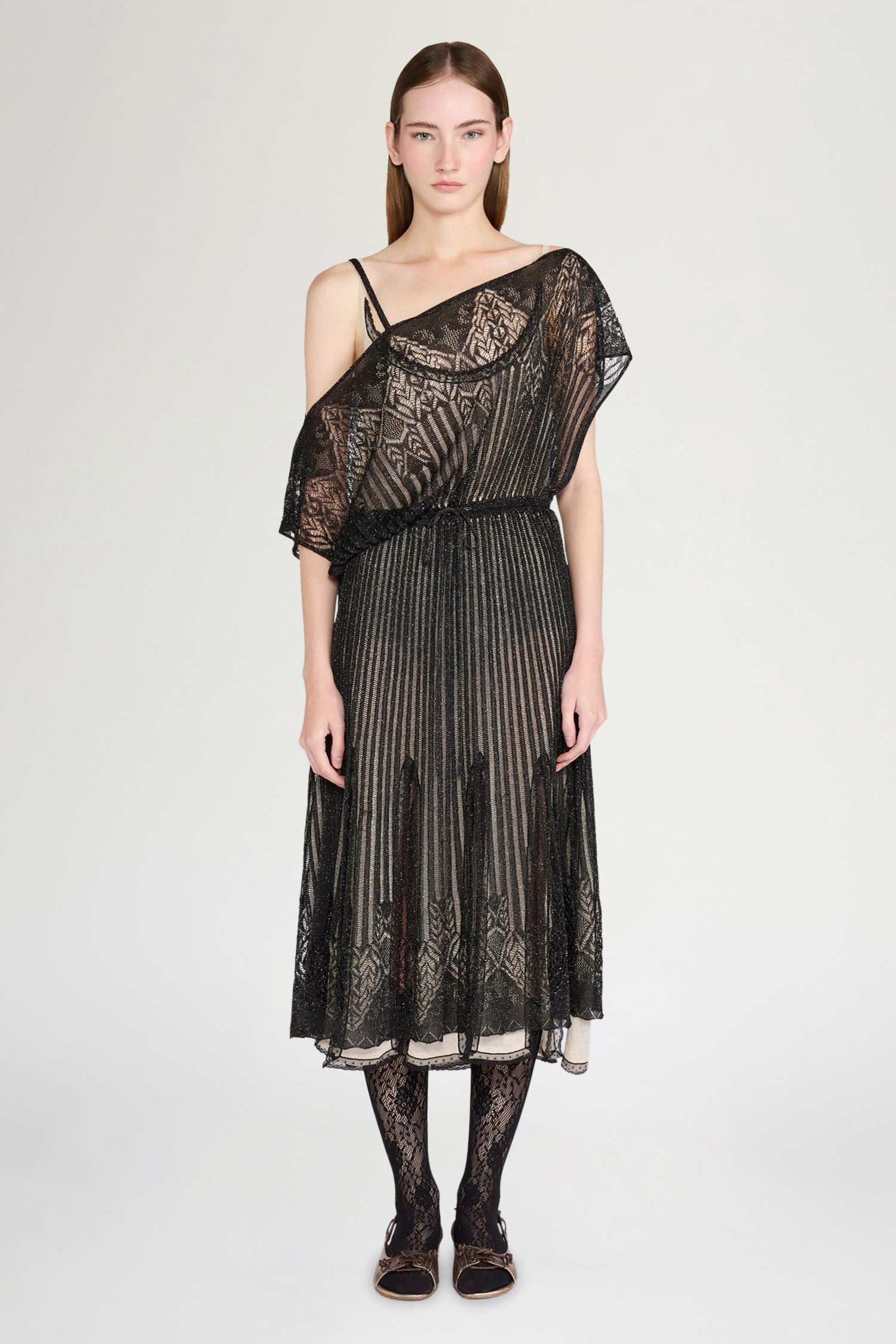 Abito Midi in Maglia Traforata Nero