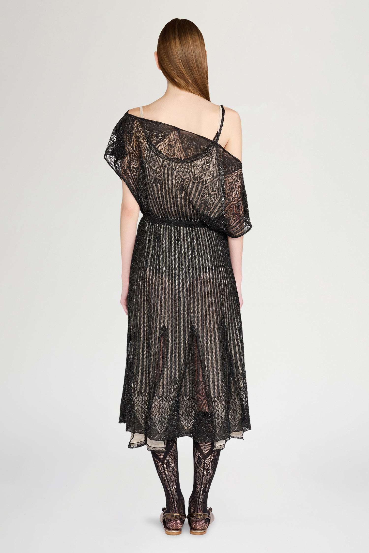 Abito Midi in Maglia Traforata Nero