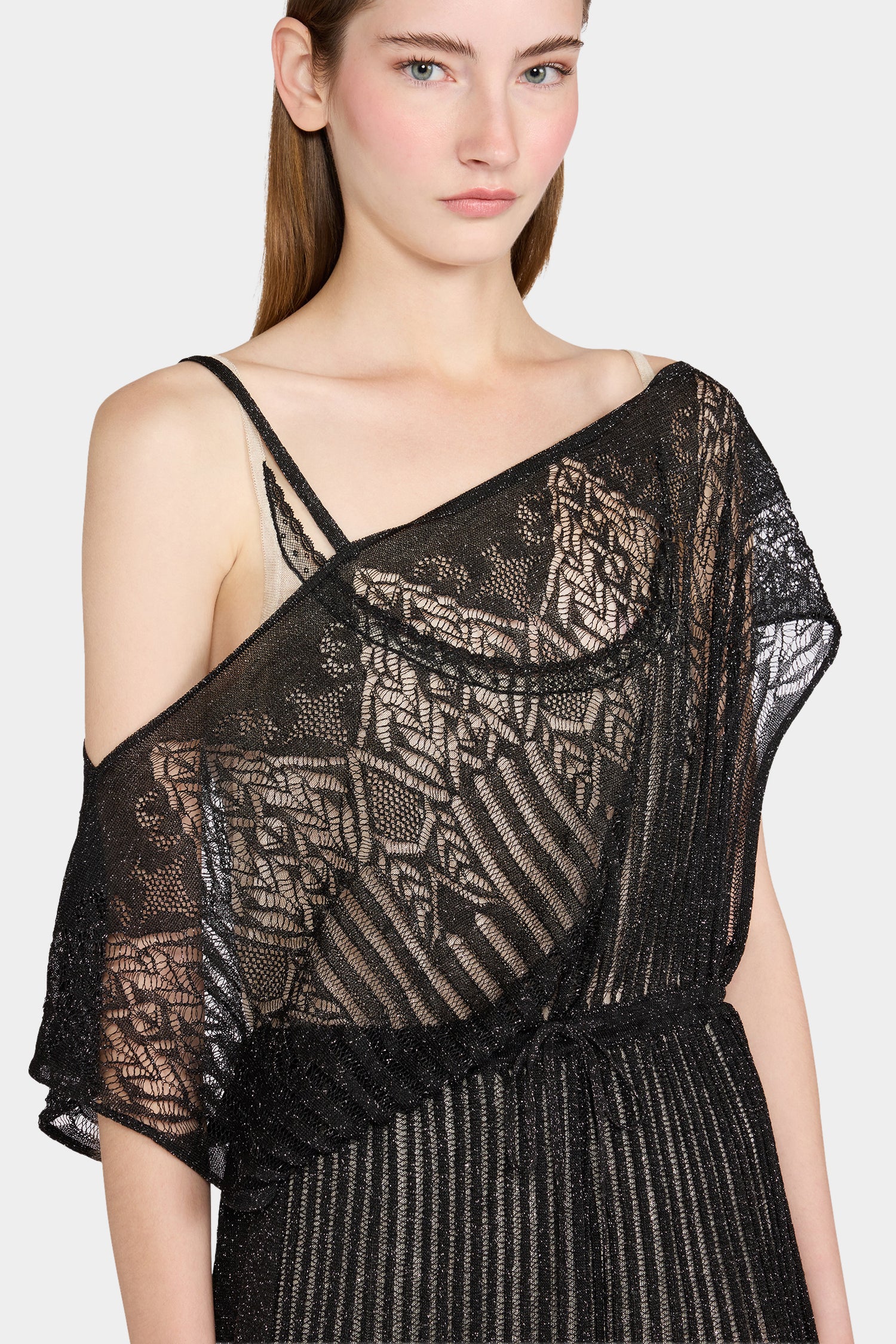 Abito Midi in Maglia Traforata Nero