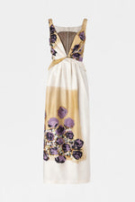 Painted Floral Silk Midi Dress
