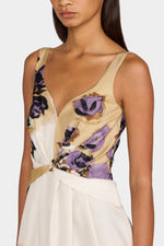 Painted Floral Silk Midi Dress