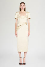 Ivory Satin Draped Midi Dress