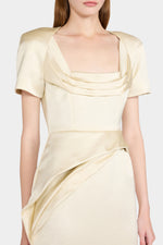 Ivory Satin Draped Midi Dress