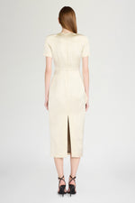 Ivory Satin Draped Midi Dress