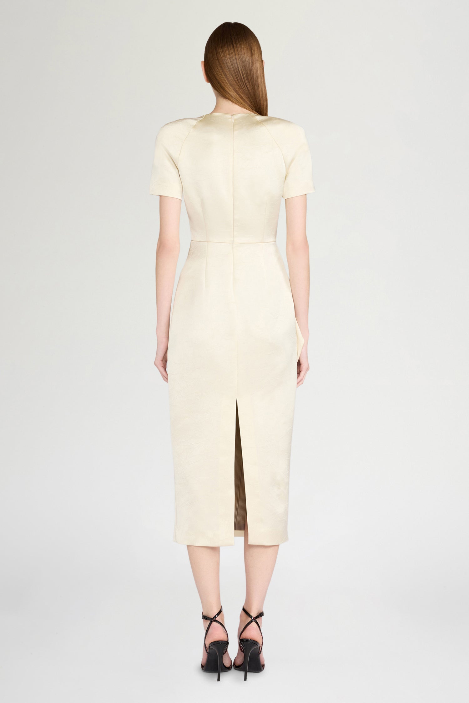 Ivory Satin Draped Midi Dress