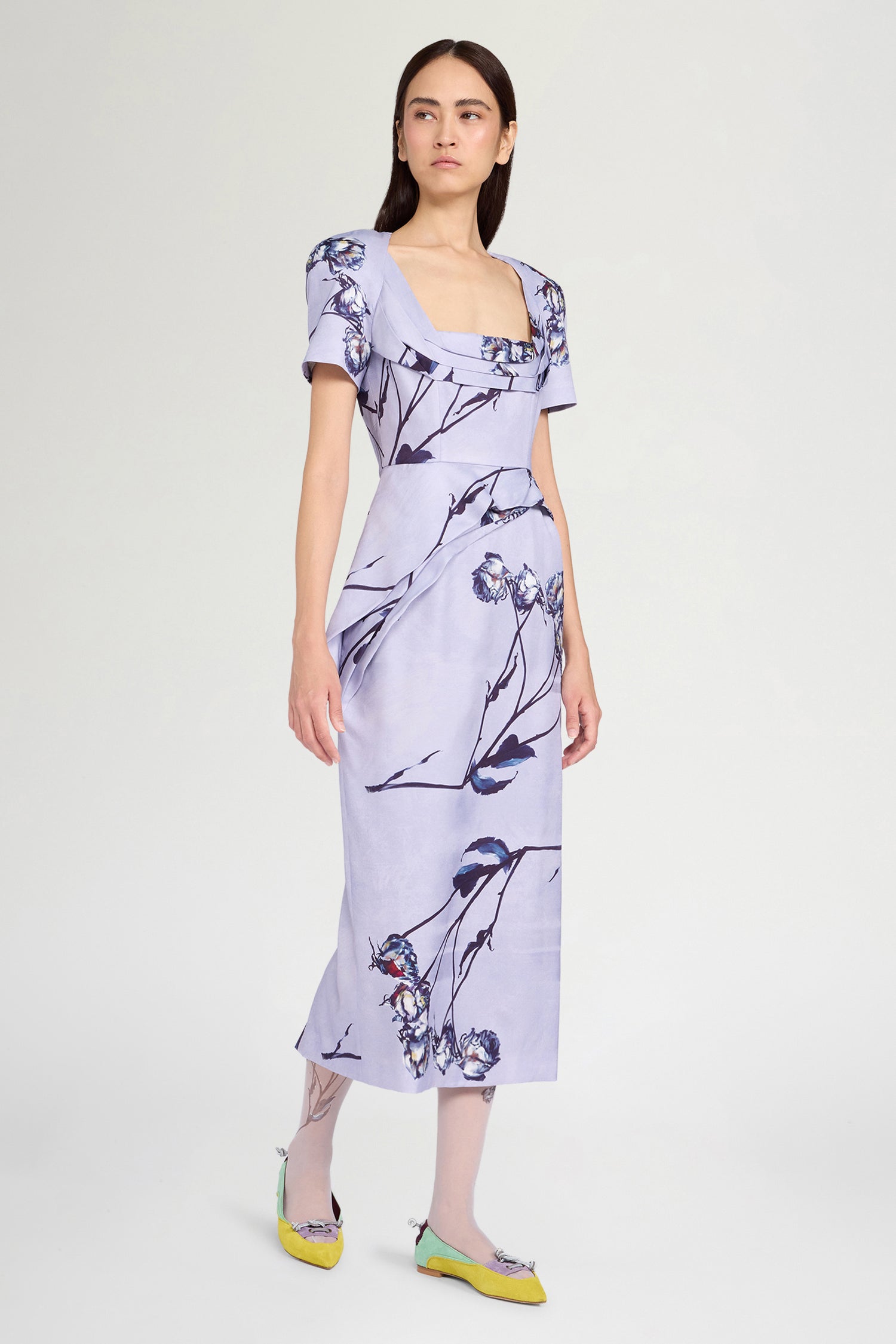 American Neck Rose Print Dress