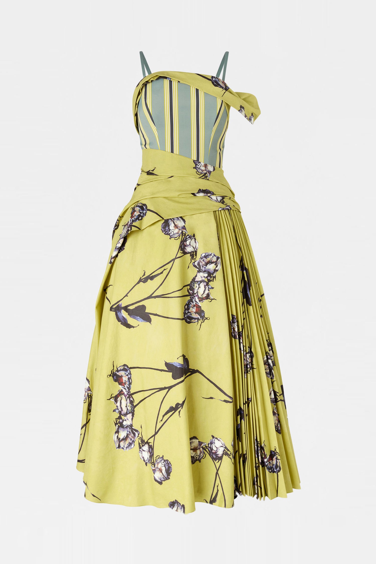 Lime Floral Draped Bustier Dress