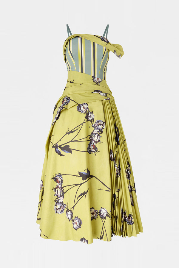 Lime Floral Draped Bustier Dress