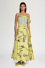 Lime Floral Draped Bustier Dress