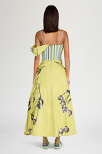 Lime Floral Draped Bustier Dress