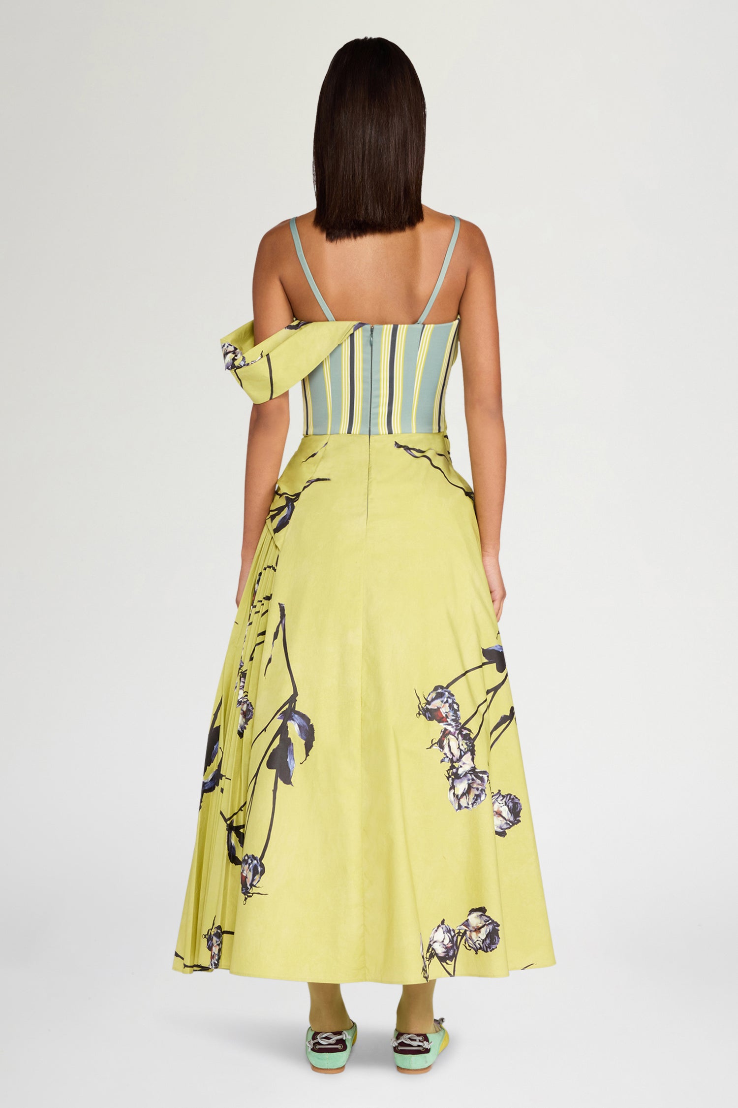 Lime Floral Draped Bustier Dress
