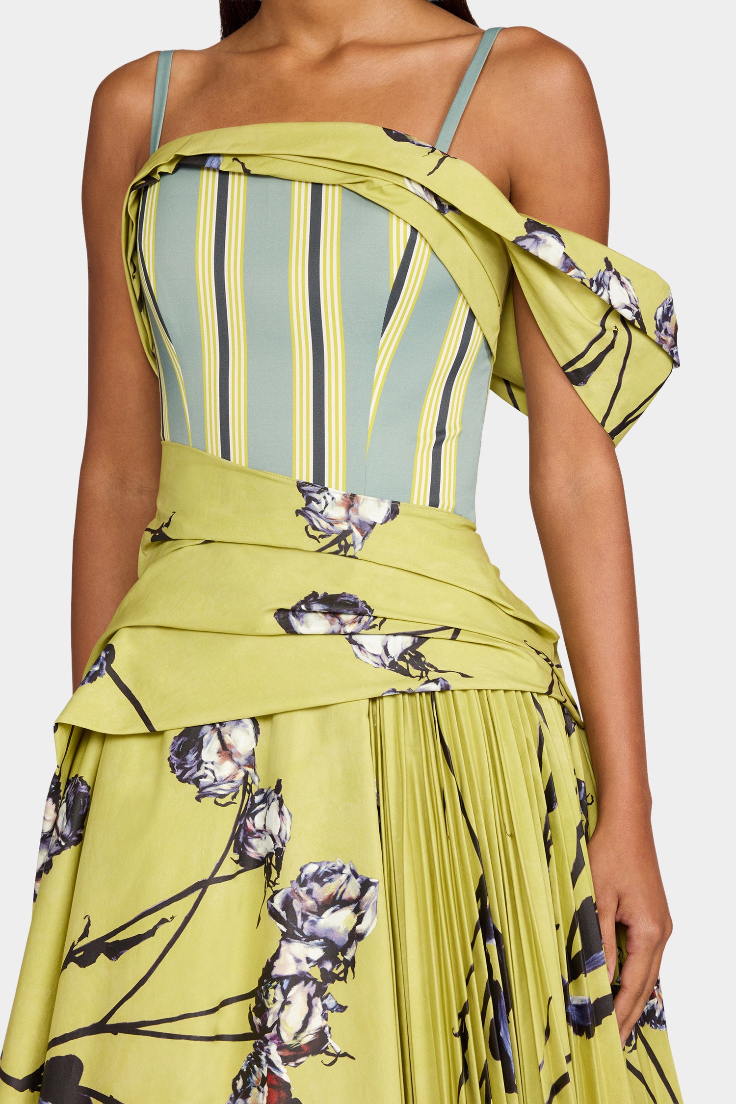 Lime Floral Draped Bustier Dress