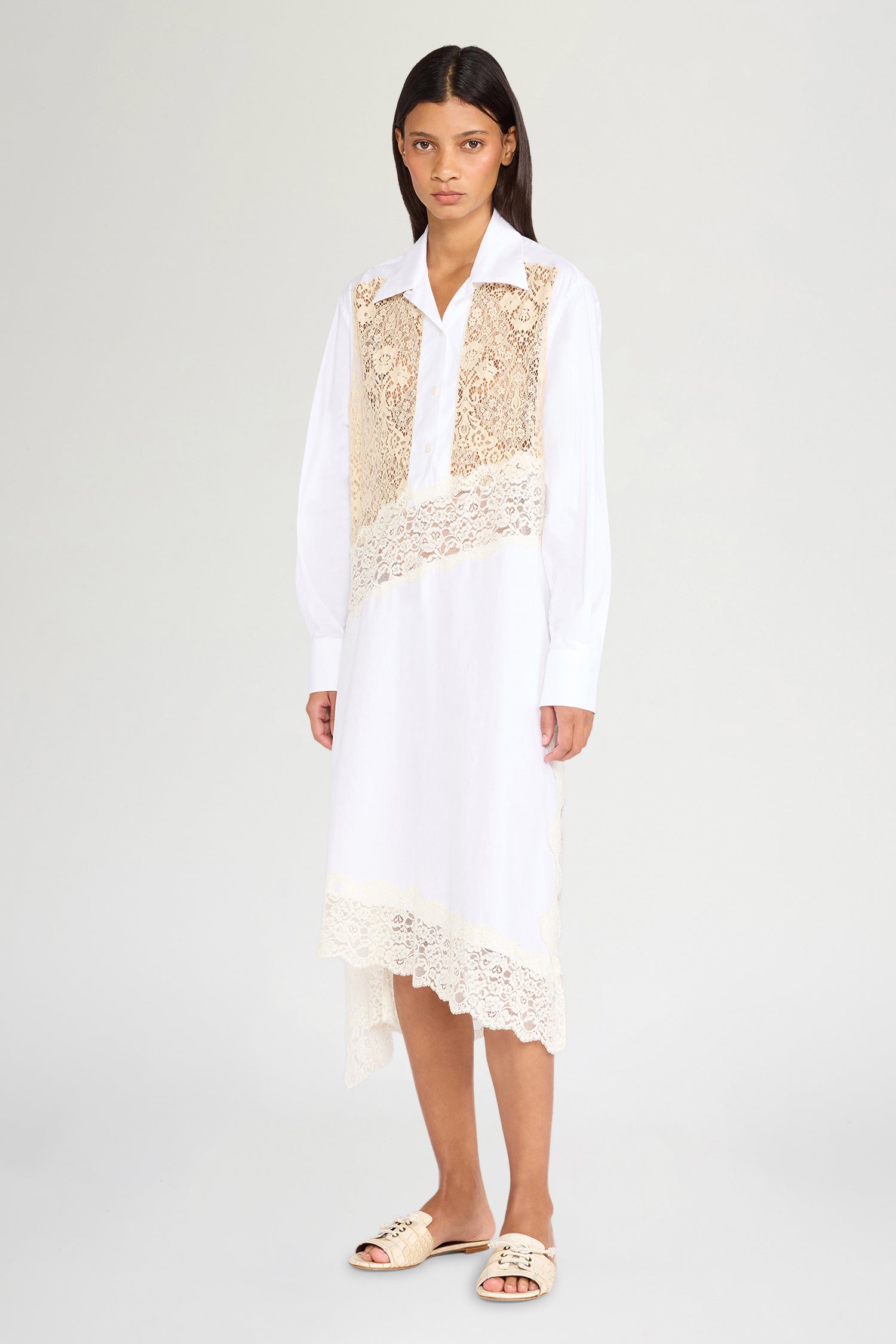 Ecru Lace Shirt Dress