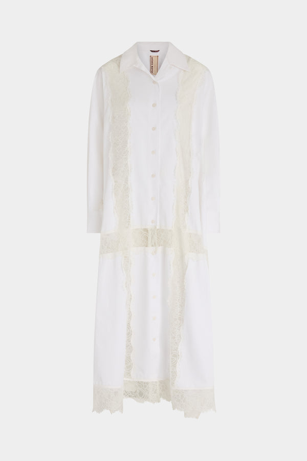 White Chemisier Dress with Lace Panel
