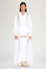 White Chemisier Dress with Lace Panel
