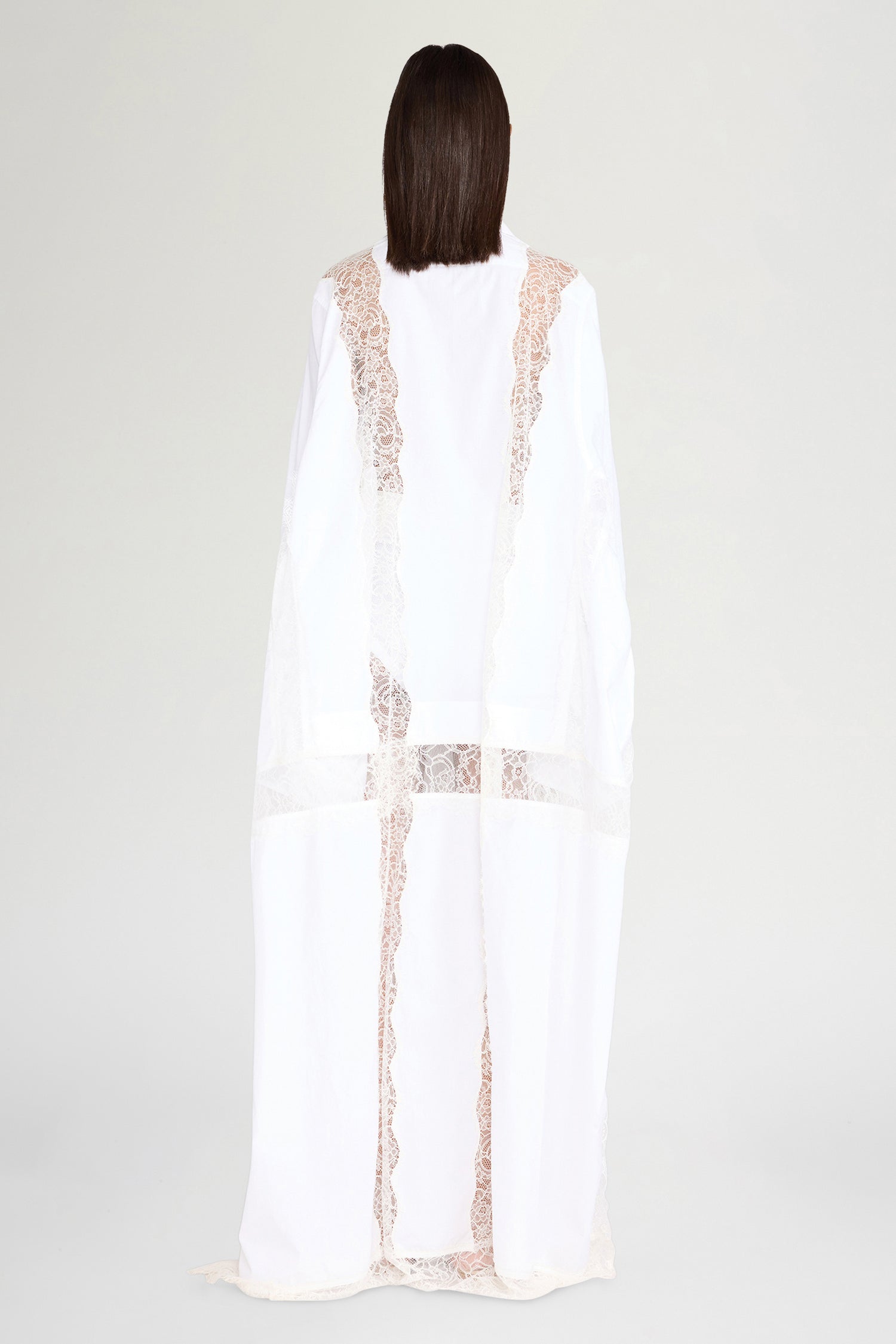 White Chemisier Dress with Lace Panel