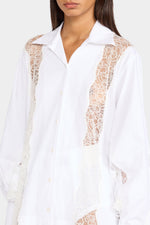 White Chemisier Dress with Lace Panel