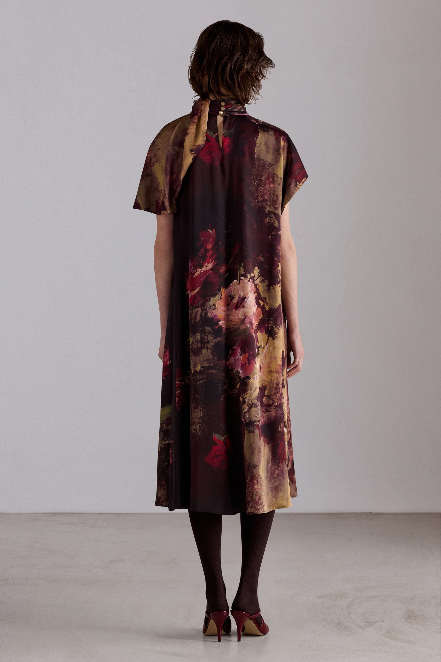 Painterly Rose Silk Midi Dress