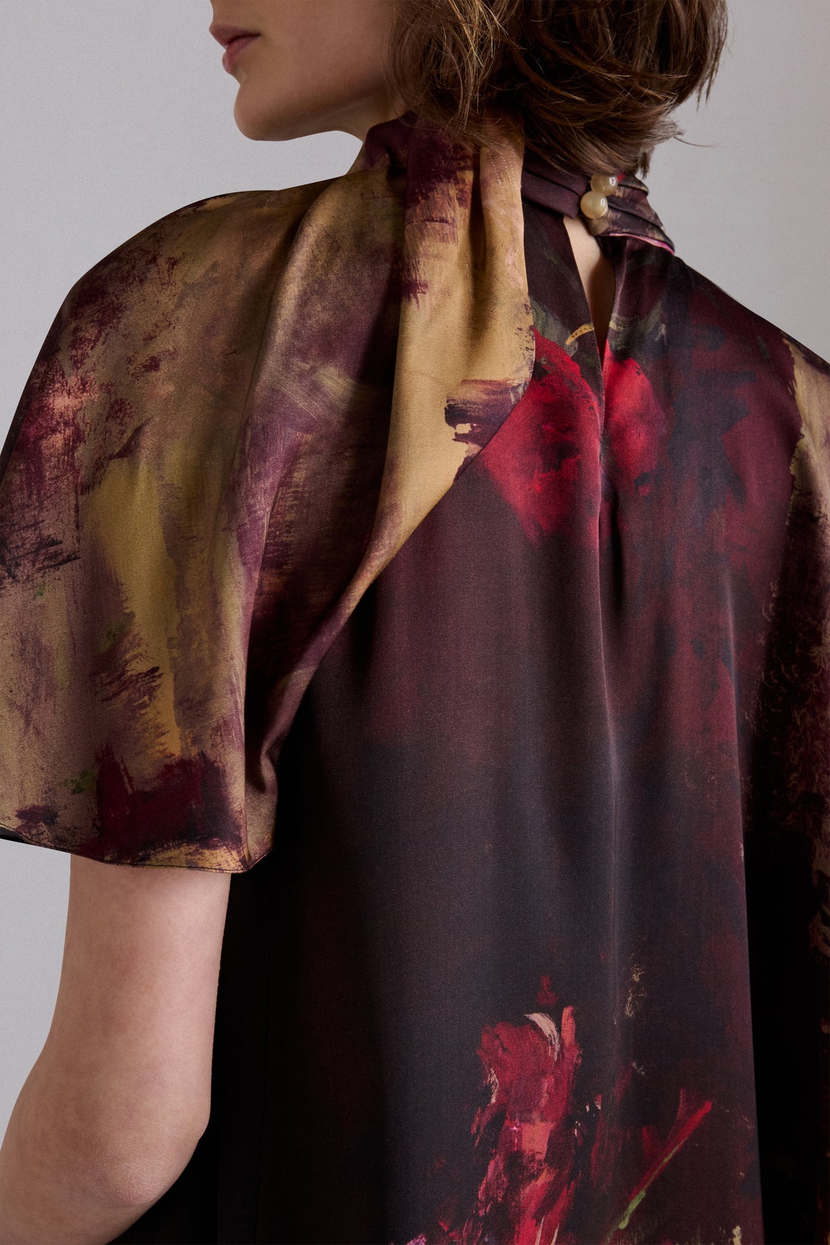 Abito Midi in Seta con Stampa Rose Pittoriche