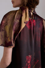 Painterly Rose Silk Midi Dress