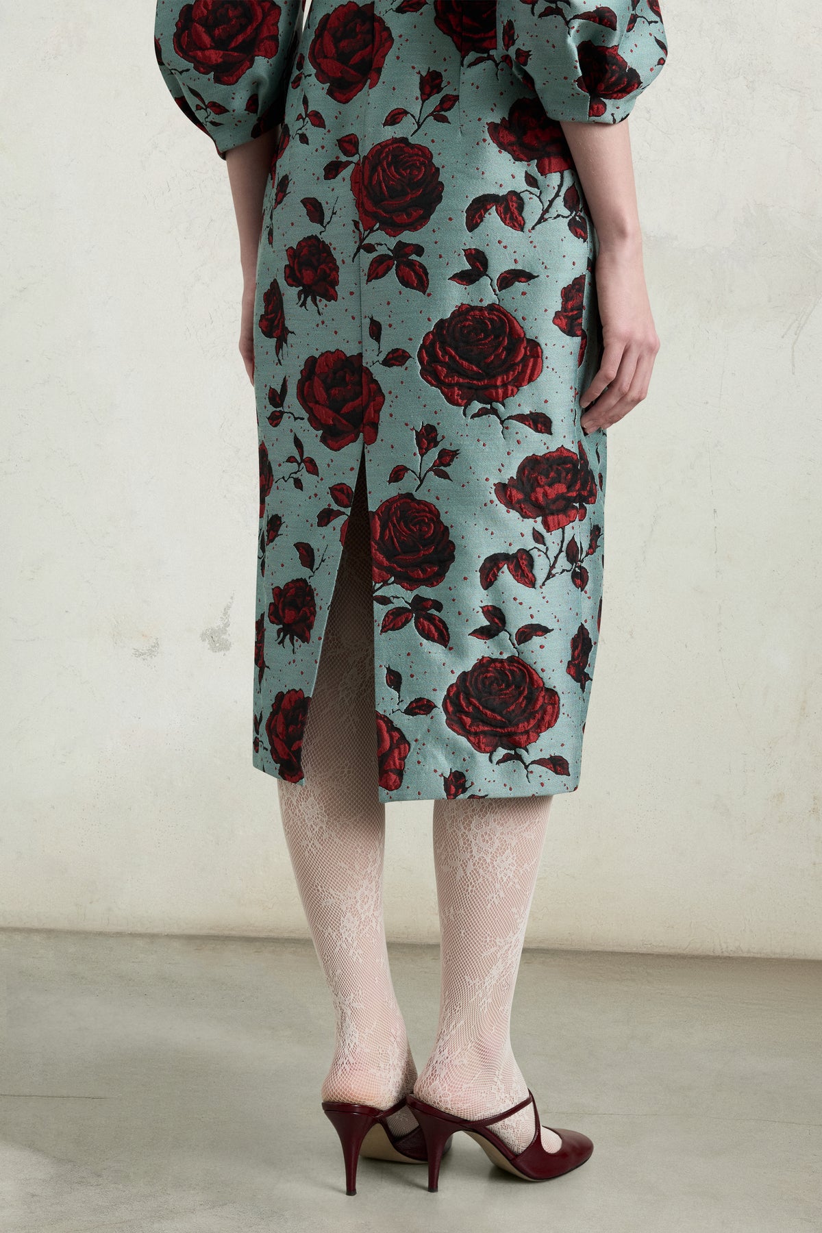 Embossed Rose Jacquard Midi Dress