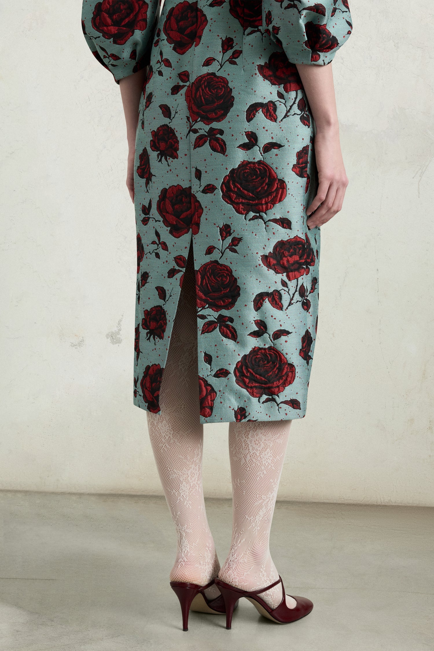 Abito midi jacquard rosa goffrato